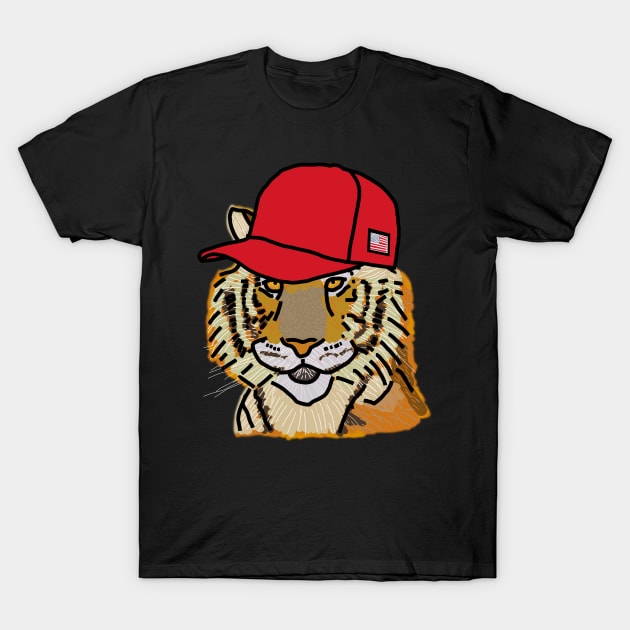 Tiger Wearing a Politics Red Hat T-Shirt by ellenhenryart